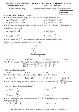 đề cuối kỳ 1 toán 10 năm 2023 – 2024 trường thpt phú lộc – tt huế