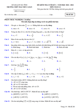 đề cuối kỳ 1 toán 11 năm 2023 – 2024 trường thpt mai thúc loan – hà tĩnh