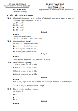 đề cuối kỳ 1 toán 11 năm 2023 – 2024 trường thpt nguyễn khuyến – an giang