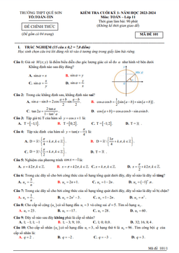 đề cuối kỳ 1 toán 11 năm 2023 – 2024 trường thpt quế sơn – quảng nam