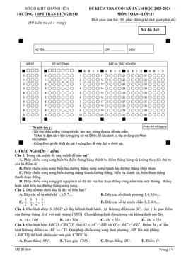 đề cuối kỳ 1 toán 11 năm 2023 – 2024 trường thpt trần hưng đạo – khánh hòa