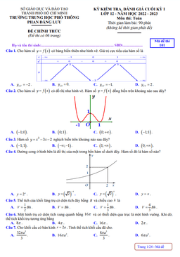 đề cuối kỳ 1 toán 12 năm 2022 – 2023 trường thpt phan đăng lưu – tp hcm