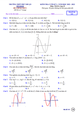 đề cuối kỳ 1 toán 12 năm 2022 – 2023 trường thpt phú nhuận – tp hcm