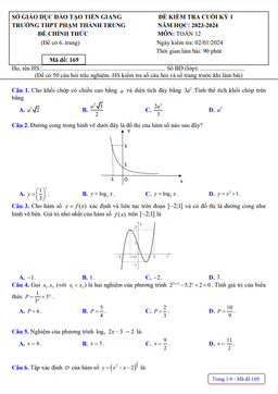 đề cuối kỳ 1 toán 12 năm 2023 – 2024 trường thpt phạm thành trung – tiền giang