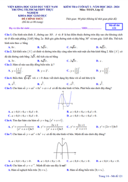 đề cuối kỳ 1 toán 12 năm 2023 – 2024 trường thực nghiệm khoa học giáo dục – hà nội