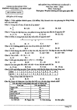 đề cuối kỳ 1 toán 6 năm 2022 – 2023 phòng gd&đt bình tân – tp hcm