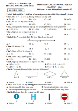 đề cuối kỳ 1 toán 6 năm 2023 – 2024 trường thcs phan bội châu – quảng nam