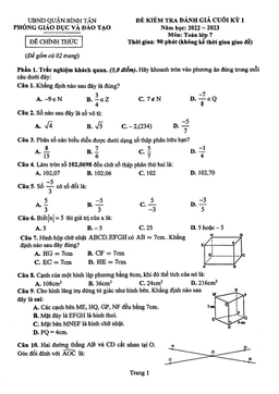 đề cuối kỳ 1 toán 7 năm 2022 – 2023 phòng gd&đt bình tân – tp hcm