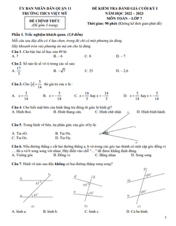 đề cuối kỳ 1 toán 7 năm 2022 – 2023 trường thcs việt mỹ – tp hcm