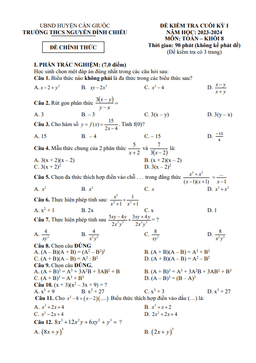 đề cuối kỳ 1 toán 8 năm 2023 – 2024 trường thcs nguyễn đình chiểu – long an