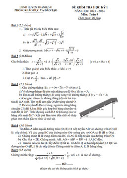 đề cuối kỳ 1 toán 9 năm 2023 – 2024 phòng gd&đt thanh oai – hà nội