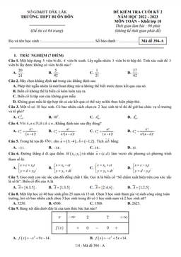 đề cuối kỳ 2 toán 10 năm 2022 – 2023 trường thpt buôn đôn – đắk lắk