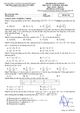 đề cuối kỳ 2 toán 10 năm 2022 – 2023 trường thpt nguyễn văn trỗi – khánh hòa