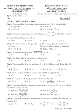 đề cuối kỳ 2 toán 10 năm 2022 – 2023 trường thpt phan bội châu – bình thuận