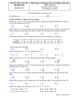 đề cuối kỳ 2 toán 10 năm 2022 – 2023 trường thpt trần phú – phú yên