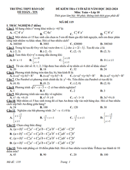 đề cuối kỳ 2 toán 10 năm 2023 – 2024 trường thpt bảo lộc – lâm đồng