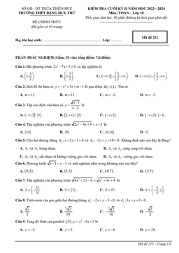 đề cuối kỳ 2 toán 10 năm 2023 – 2024 trường thpt đặng huy trứ – tt huế