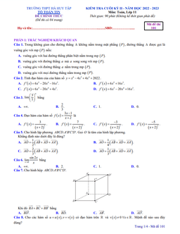 đề cuối kỳ 2 toán 11 năm 2022 – 2023 trường thpt hà huy tập – nghệ an