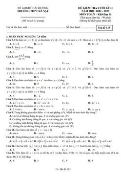 đề cuối kỳ 2 toán 11 năm 2022 – 2023 trường thpt kẻ sặt – hải dương