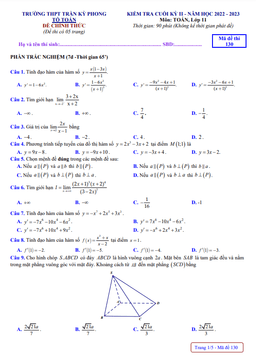 đề cuối kỳ 2 toán 11 năm 2022 – 2023 trường thpt trần kỳ phong – quảng ngãi
