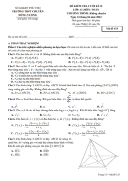 đề cuối kỳ 2 toán 11 năm 2023 – 2024 trường thpt chuyên hùng vương – phú thọ