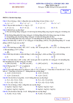 đề cuối kỳ 2 toán 11 năm 2023 – 2024 trường thpt yên lạc – vĩnh phúc
