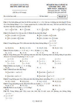 đề cuối kỳ 2 toán 12 năm 2022 – 2023 trường thpt kẻ sặt – hải dương