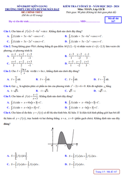 đề cuối kỳ 2 toán 12 năm 2023 – 2024 trường chuyên huỳnh mẫn đạt – kiên giang