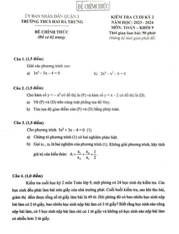 đề cuối kỳ 2 toán 9 năm 2023 – 2024 trường thcs hai bà trưng – tp hcm