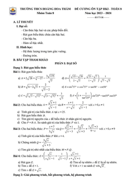đề cương cuối hk1 toán 9 năm 2023 – 2024 trường thcs hoàng hoa thám – hà nội