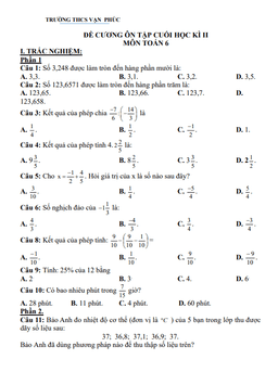 đề cương cuối học kì 2 toán 6 năm 2023 – 2024 trường thcs vạn phúc – hà nội