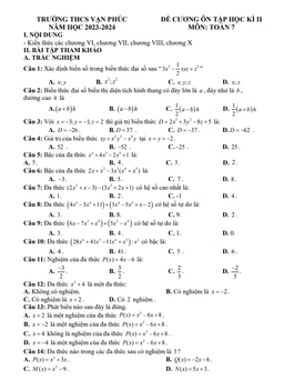đề cương cuối học kì 2 toán 7 năm 2023 – 2024 trường thcs vạn phúc – hà nội