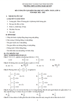 đề cương cuối kỳ 1 toán 11 năm 2022 – 2023 thpt lương ngọc quyến – thái nguyên