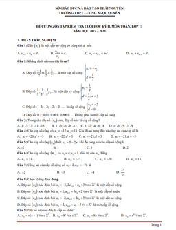 đề cương cuối kỳ 2 toán 11 năm 2022 – 2023 thpt lương ngọc quyến – thái nguyên