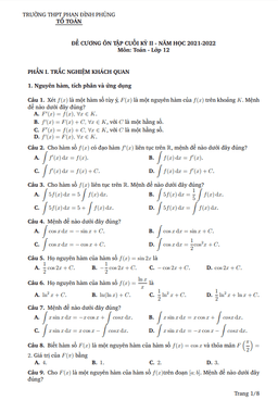 đề cương cuối kỳ 2 toán 12 năm 2021 – 2022 trường phan đình phùng – quảng bình