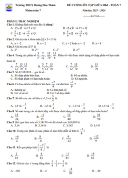 đề cương giữa hk1 toán 7 năm 2023 – 2024 trường thcs hoàng hoa thám – hà nội