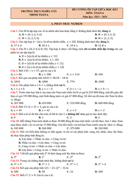 đề cương giữa học kì 1 toán 6 năm 2023 – 2024 trường thcs nghĩa tân – hà nội