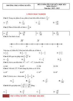 đề cương giữa học kì 1 toán 7 năm 2022 – 2023 trường thcs võng xuyên – hà nội