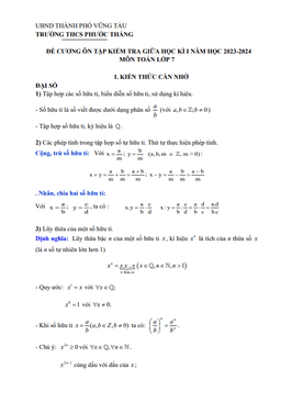 đề cương giữa học kì 1 toán 7 năm 2023 – 2024 trường thcs phước thắng – br vt