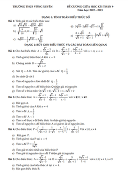 đề cương giữa học kì 1 toán 9 năm 2022 – 2023 trường thcs võng xuyên – hà nội