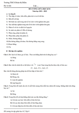 đề cương giữa học kì 2 toán 6 năm 2021 – 2022 trường thcs đoàn thị điểm – hà nội