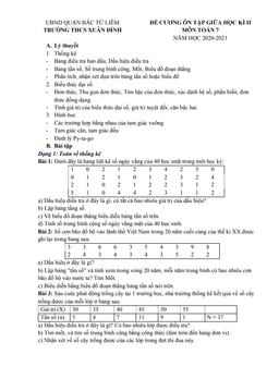 đề cương giữa học kì 2 toán 7 năm 2020 – 2021 trường thcs xuân đỉnh – hà nội