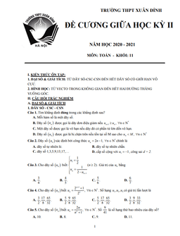 đề cương giữa học kỳ 2 toán 11 năm 2020 – 2021 trường thpt xuân đỉnh – hà nội