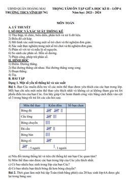 đề cương giữa học kỳ 2 toán 6 năm 2023 – 2024 trường thcs vĩnh hưng – hà nội