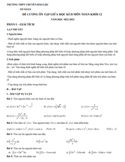 đề cương giữa kì 2 toán 12 năm 2022 – 2023 trường chuyên bảo lộc – lâm đồng