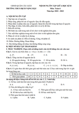 đề cương giữa kì 2 toán 6 năm 2022 – 2023 trường thcs dịch vọng hậu – hà nội