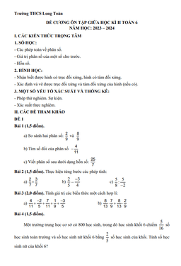đề cương giữa kì 2 toán 6 năm 2023 – 2024 trường thcs long toàn – br vt