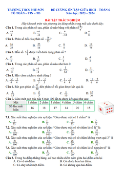 đề cương giữa kì 2 toán 6 năm 2023 – 2024 trường thcs phú sơn – đồng nai