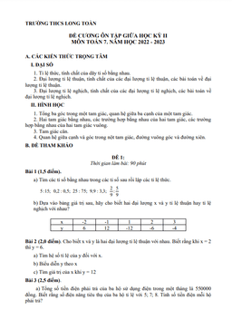 đề cương giữa kì 2 toán 7 năm 2022 – 2023 trường thcs long toàn – br vt