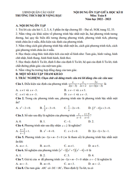 đề cương giữa kì 2 toán 8 năm 2022 – 2023 trường thcs dịch vọng hậu – hà nội